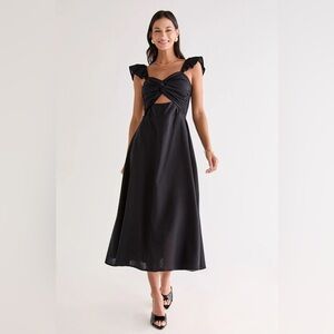 NEW ✨ Francesca's Vera Front Twist Linen Blend Black Midi Dress